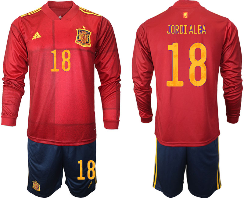 Cheap Men 2021 European Cup Spain home Long sleeve 18 soccer jerseys